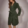 thumbnail image 3 of Womens Plush Fleece Robe Knee Length Cozy Fuzzy Bathrobe with Belt Shawl Collar Warm Soft Towel Robes Army Green, XXL, 3 of 5