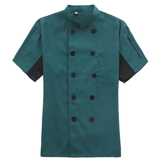 Chef Coat Short Sleeve with Buttons Pockets Cook Jacket Chic Cooking Work Wear Uniform Costume for Restaurant Hotel Cafe Kitchen Dark Green 3XL