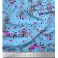 thumbnail image 1 of Soimoi Tissu Crêpe polyester Bleu Imprimé Insectes, Roses et Feuilles 1 Yard 42 Pouces de Large, 1 of 3
