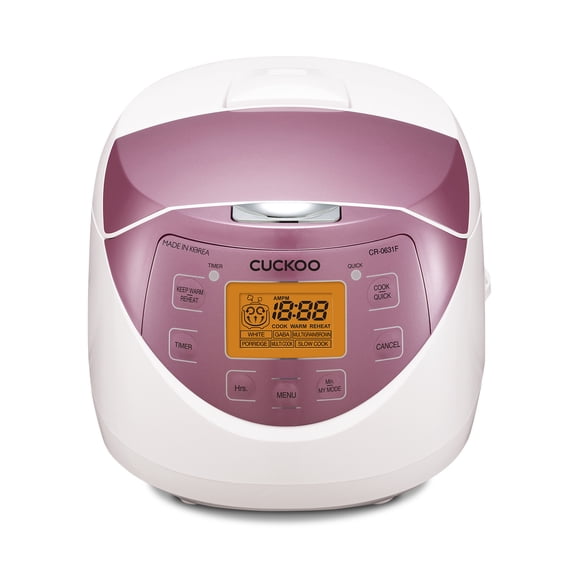 Cuckoo CR-0631F 6 Cup Micom Rice Cooker and Warmer, 10 Menu Options, Made it Korea, Nonstick Inner Pot, White/Pink