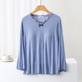 thumbnail image 1 of Ensembles de Pyjama pour Femmes Blouse Unie Décontractée Mode Col Rond Manches Longues Vêtements de Nuit Hauts, 1 of 1