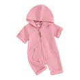 thumbnail image 1 of Gupgi Summer Infant Boys Girls Hooded Jumpsuits Baby Short Sleeve Solid Color Zipper Rompers, 1 of 9