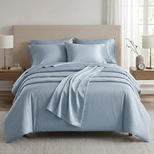Opulent Ensemble de Draps en Rayonne de Bambou - Double - Brume de Niagara