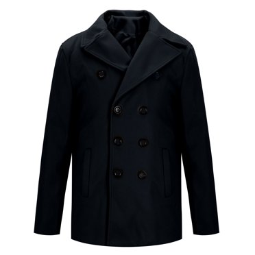 Viluyesy Mens Trench Coat Mid-length Button Jacket Long Sleeve Winter Fashion Outerwear Wool Trench Coat for Men Black M