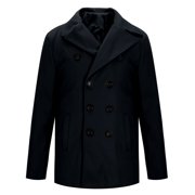 Viluyesy Mens Trench Coat Mid-length Button Jacket Long Sleeve Winter Fashion Outerwear Wool Trench Coat for Men Black S