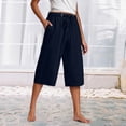 thumbnail image 2 of Kaemgyyd Womens Plus Size Capris Lounge Drawstring Cotton Linen Bermuda Shorts Flowy Wide Leg Beach Vaction Cropped Trousers, 2 of 6