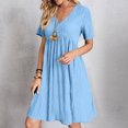 thumbnail image 2 of LOVZFMLL Robes d'Été pour Femmes Décontractées à Manches Courtes Col en V Robe de Plage Fluide à Volants Longueur Genou Bleu Clair TTG, 2 of 9