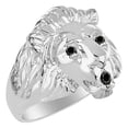 thumbnail image 4 of RYLOS Rings Sterling Silver Lion Head Ring Black Diamonds Eyes & Gemstone Mouth Fun Designer Rings Black Diamond Jewelry Size 9, 4 of 7