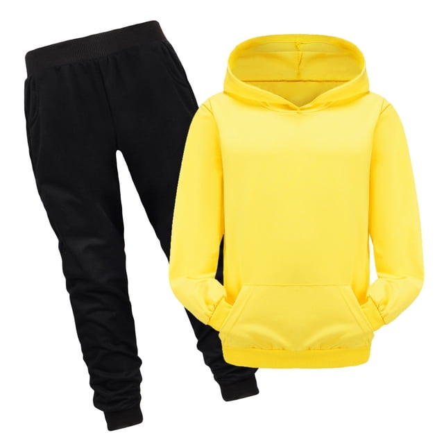 Hiiyo Boys Casual Active Outfits Solid Color Pullover Hoodie Sweatpants Set