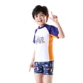 thumbnail image 4 of TOOYOU Toddler Boy Swimsuit 2 Piece Swim Set Short Sleeve Swim Shirt Swim Trunks Rash Guard Bathing Suits Child Swimwear For Beach Pool Size 4-5 Years,White, 4 of 9