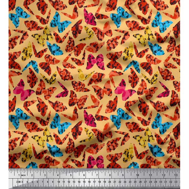 Soimoi Moss Georgette Fabric Texture & Butterfly Fabric Prints by Yard 42 Inch Wide