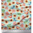 thumbnail image 1 of Soimoi Rayon Fabric Bird & Anemone Floral Printed Fabric 1 Yard 56 Inch Wide, 1 of 3