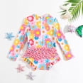 thumbnail image 4 of Baby Girl Swimwear Rash Guard Floral Printing Long Sleeve Sun Protection Girl Bathing Suit 6-12 Months, 4 of 7