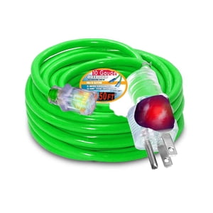 10 3 Contractor Grade 50 ft 10 Gauge Power Extension Cord 10/3 Plug Extension Cord with Lighted Ends 10 Gauge Extension Cord 50 ft Outdoor Heavy Duty 10/3 Extension Cord 50 ft, Green