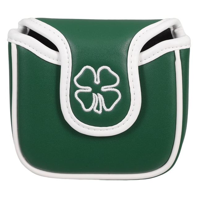 Miangastore Golfs Club Head Cover Golfs Club Protector Golfing Rod Cover Retro Putter Cover in green PU material with a white four-leaf clover embroidery on the front. Designed to fit center shaft mallet putter clubs, it provides durable and wear-resistant protection against dings and damage during play or travel. The compact size of 13.00x13.00x4.00cm makes it lightweight and easy to carry.