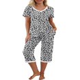 thumbnail image 1 of Ensemble de Pyjamas en Coton pour Femmes, Manches Courtes, Hauts de Pyjama avec Pantalons Capri, Ensembles de Détente, Vêtements de Nuit, 1 of 6