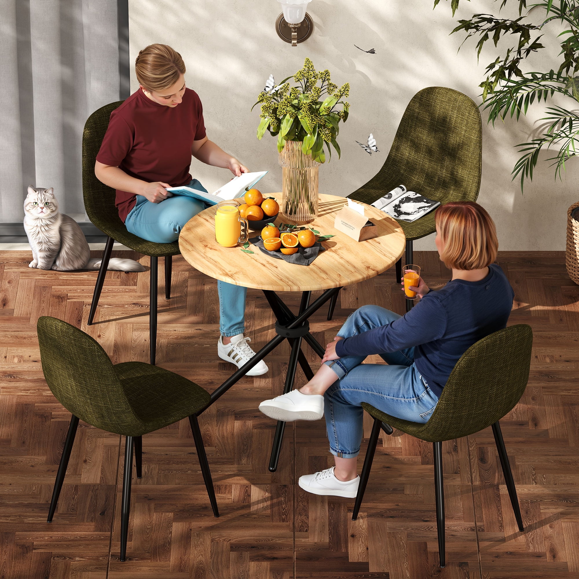 Table d'appoint ronde Homy Casa pour le salon, plateau de 80 cm avec pattes en métal, brun foncé, pièce d'appoint moderne