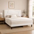 thumbnail image 2 of Full Bed Frame,Telino Full Size Platform Bed With Fabric Upholstered Headboard, White, 2 of 5