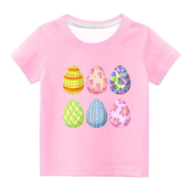 MAOWAPLG Chemises pour Filles Tout-Petits Enfants Garçons Filles Mode Pâques Mignon Oeufs de Pâques Imprimé Col Rond Imprimé Manche Courte Haut