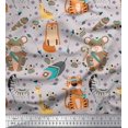 thumbnail image 1 of Soimoi Gray Poly Georgette Fabric Feather & Animals Tribal Print Fabric by Yard 52 Inch Wide, 1 of 5