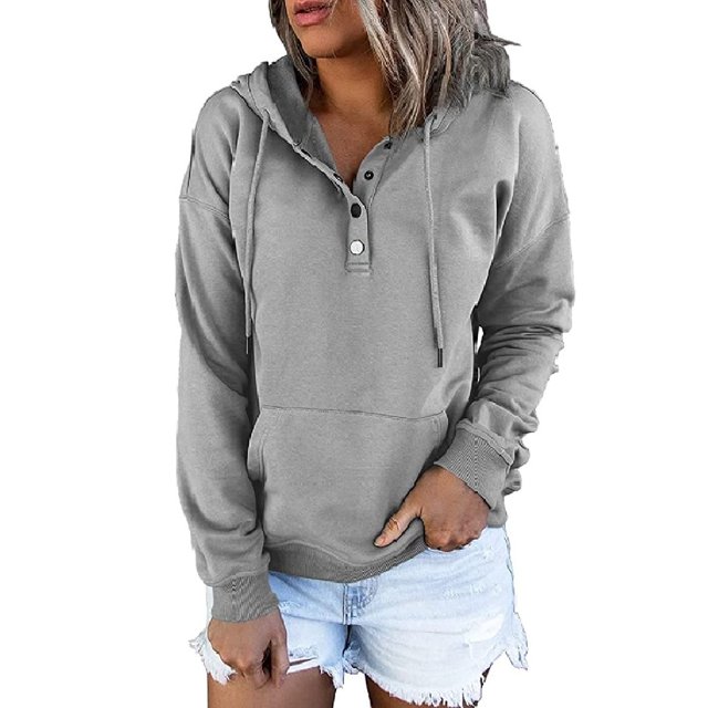 MesaSe Sweat à Capuche pour Femmes Manches Longues 1/4 Bouton Pull Violet