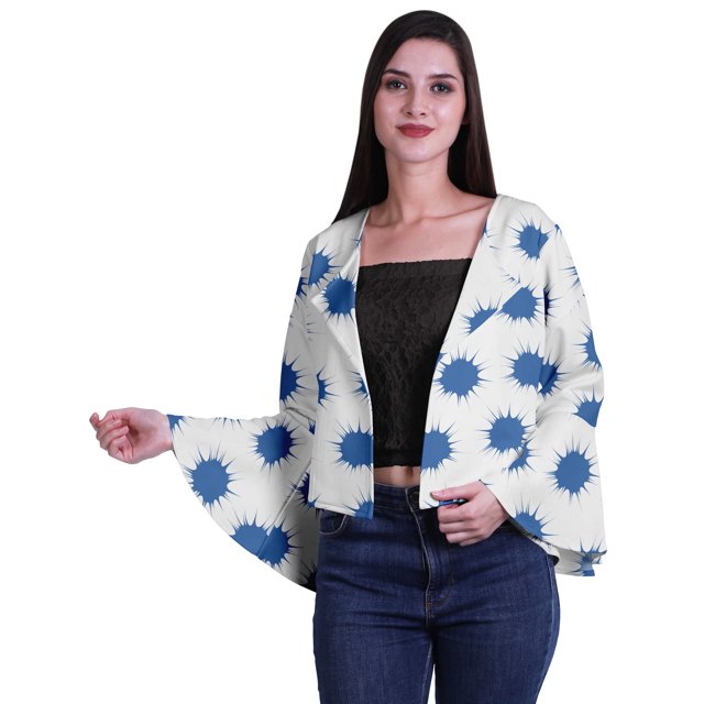 Moomaya Open Front Printed Full Bell Sleeve Short Summer Shrug Cardigan For Women