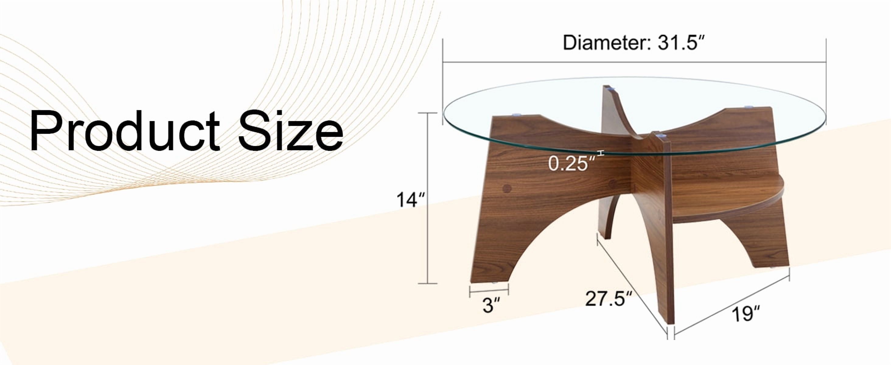 Noble House 31.5" Round Tempered Glass Coffee Table,Fan-Shaped Bracket,Walnut