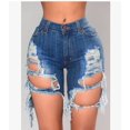 thumbnail image 3 of Women's Ripped Denim Shorts Destroyed Mid Rise Stretchy Bermuda Short Jeans Biker Shorts, 3 of 5