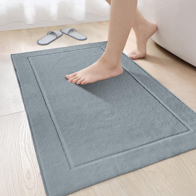 Canadian Linen Yukon Bath Mats, 2 Pack, 20"x34", Washable Cotton Soft Absorbent Lightweight Bath Mats Quick Dry Tub, Picture Frame Design, Light Grey