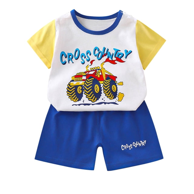 Ensemble Garçon Imprimé T-Shirts à Manches Courtes Shorts Col Ras du Cou Tenue d'Été Vêtements Garçons 2-3 Ans Mode Garçons
