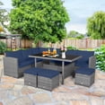 thumbnail image 1 of Patiojoy Ensemble de Conversation d'Extérieur en Osier, 7 Pcs, avec Coussins Bleu Marine, 1 of 9