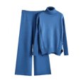 thumbnail image 1 of Timegard Ensemble 2 Pcs pour Femmes, Pull à Col Haut, Manches Longues, Pantalon Large, Couleur Unie, 1 of 5