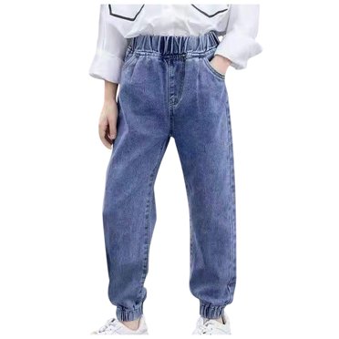 Girls' Stretch Denim Jeggings Spring and Summer Cute Print Girls Pocket Elastic Waist Comfy Full Length Pants Jeans Blue 4 Years