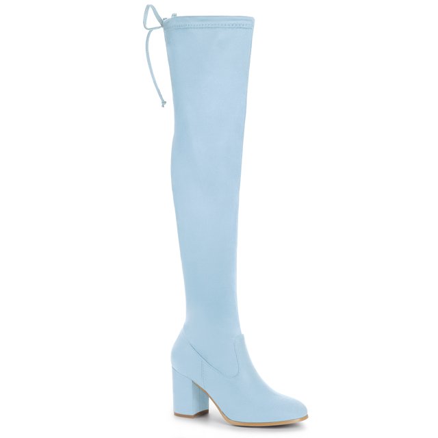 Unique Bargains Bottes Cuissardes à Talon Épais à Bout Rond pour Femmes