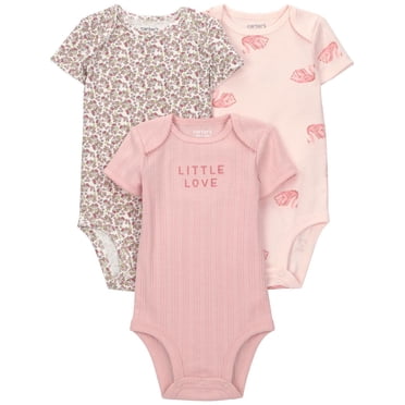 Lot de 3 bodies à manches courtes pour bébé fille Carter's Child of Mine, motif floral rose et inscription « Love ».