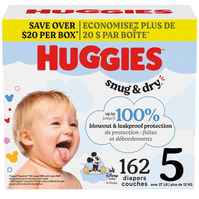 Huggies Snug & Dry Baby Diapers, Size 5 (25-37 lbs), 162 Count