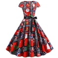 thumbnail image 1 of Robe de Noël Vintage pour Femmes, Imprimé Vintage, Sans Manches, Col Rond, Soirée, Robe de Fête, Robe de Noël, Manteau, 1 of 9