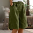 thumbnail image 2 of Timegard Wide Leg Shorts for Women Cotton Linen Elastic Waist Button Loose Solid Color Knee Length Pants, 2 of 7