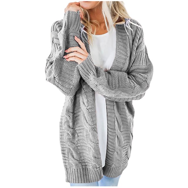 Pompotops Women's Soild Knit Cardigans Loose Slouchy Oversized Wrap Chunky Sweaters Coat