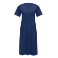 thumbnail image 4 of QJUHUNG Midi pour Femmes Été Décontracté Ample Bohème à Imprimé Floral Col Ras du Cou Manches Courtes Longueur Genou Robe Froncée avec Poches, 4 of 4