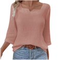thumbnail image 2 of RXIRUCGD Hauts Amples à Manches Longues en Dentelle Patchwork à Col Rond Uni pour Femmes, Rose, Taille : m, 2 of 7