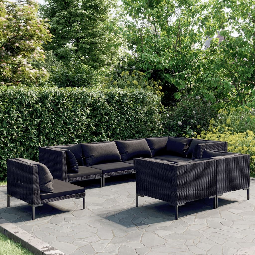 vidaXL 8 Piece Garden Lounge Set with Cushions Poly Rattan Dark Grey