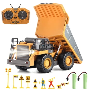 Camion-benne Télécommandé pour Enfants, Lictin Jouet Camion de Véhicules de Construction RC Rechargeable 2,4 GHz avec Lumières et Sons, Cadeaux de Camion-Benne RC pour Garçons et Filles de 3 Ans et Plus