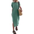 thumbnail image 1 of Kmbangi Robes Longues Noires pour Femmes pour l'Été 2023, Manches Chauve-Souris Courtes Col Rond Fendu Robe de Plage Décontractée, 1 of 8