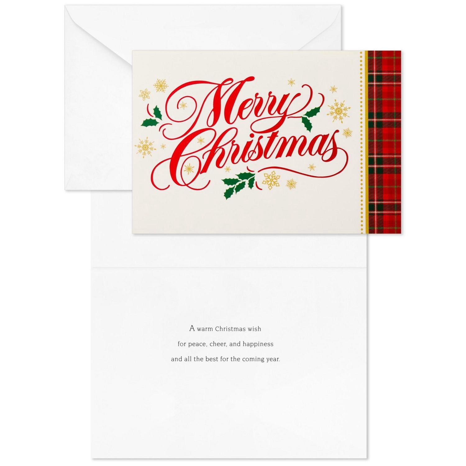 Boîte de cartes de Noël, Image Arts, texte rouge en script et bordure à motif écossais, paquet de 28 cartes