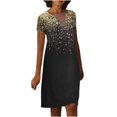thumbnail image 1 of Robes à Manches Courtes pour Femmes, Teinture sur Nœuds Floral, Col en V, Robe Midi Évasée, Été, Décontractée, Coupe Ample, Robe à Enfiler Longueur Genou, 1 of 6