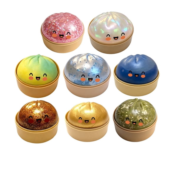 Dumpling Squishy, Glitter Dumpling Squishy Toys, Squishies Dumplings with Mystery Steamer Box, Stress & Anxiety Relief Toys for Adults Non-Edible (Random Colour )