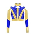 thumbnail image 3 of Eandarui Crop Tops de Gymnastique pour Filles Manches Longues Design Color Block avec Strass Croisés Bleu 6, 3 of 5