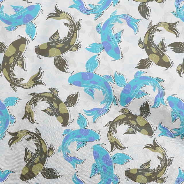 oneOone Rayon Light Blue Fabric Asian Japanese Koifish Craft Projects Decor Fabric Printed By The Yard 56 Inch Wide