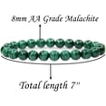 thumbnail image 2 of Bracelet Extensible en Perles Rondes de 8 mm en Pierre Précieuse Malachite Naturelle de Qualité AA 7 Pouces Unisexe, 2 of 5